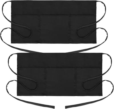 2 stuks Taille Schort met 3 Zakken - 3 zakkenWater- en Oliebestendig - Zwarte Serveerster Schort - Halve Schorten voor Vrouwen/12 Inch Serveerster Schort met Zak - Zwarte Schorten voor Serveersters - Serveerster Schort met Zakken
