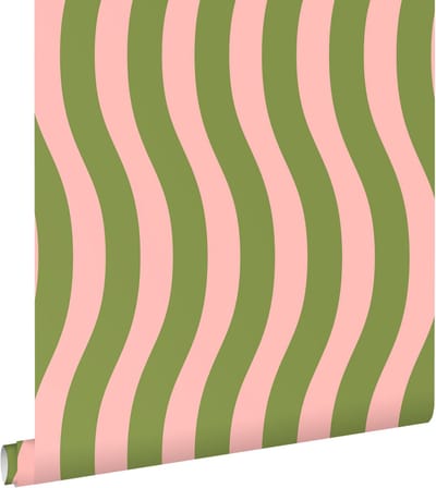 ESTAhome behang golvende strepen roze en groen - 0.53 x 10.05 m - 131610