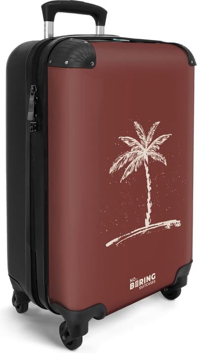 NoBoringSuitcases.com® - Handbagage koffer lichtgewicht - Reiskoffer trolley - Rood met witte palmboom - Rolkoffer met wieltjes - Bagagekoffer op wielen - Klein koffertje - Past binnen 55x40x20 en 55x35x25