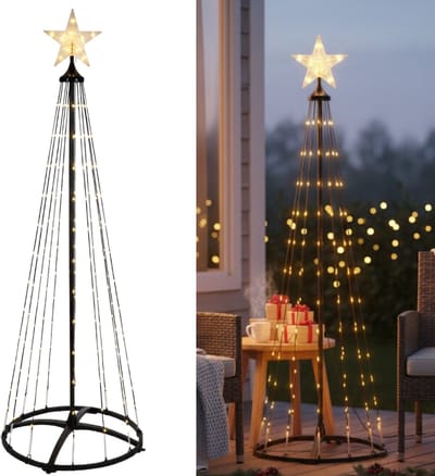 Lomera LED Kerstboom - Vlaggenmast Verlichting - 150 cm Hoogte - 154 LED Lampjes - Warm Wit Licht - Verlichte Kerstboom - Afstandsbediening - Binnen En Buiten - Kerstverlichting - Digitale LED Lichten - Metalen Frame - IP44 - Kerstverlichting
