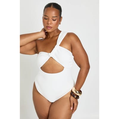 boohoo Dames Plus Asymmetrisch Badpak Met Cut-out In Het Midden | Wit | Maat: 44