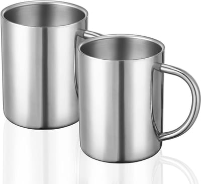 Set van 2 Dubbelwandige RVS Koffiemokken van 400ml - Ideaal voor Reizen, Kamperen en Thuisgebruik