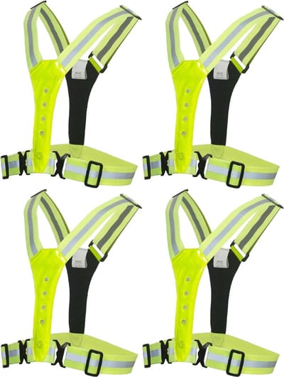Benson Veiligheidshesje - 4x - met Led en Reflectie - Geel - X-vormig - One-Size - Veiligheidsvest