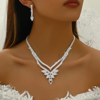 5-delige Trendy Dames Klauwketting Blad Oorbellen Ketting Armband Ring Sieradenset Bruiloft Banket Feest Vakantiecadeau black