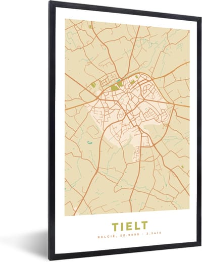 Fotolijst incl. Poster - Tielt - Kaart - Plattegrond - België - Stadskaart - 40x60 cm - Posterlijst