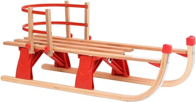 Opvouwbare Houten Slee - Winter Plezier - Sneeuw Pret - Lichtgewicht & Compact - 110 cm Lengte - Rood en Blauw