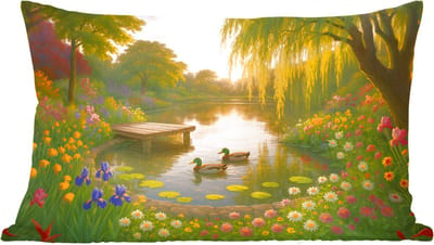 Sierkussens - Kussentjes Woonkamer - 60x40 cm - Eenden - Vijver - Bloemen