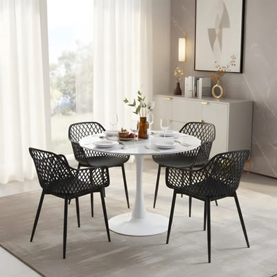 EGGREE eettafel en stoelen set - marmeren tafel Ø 80 cm met 4 stoelen - voor bar - kookeiland - café en eetkamer
