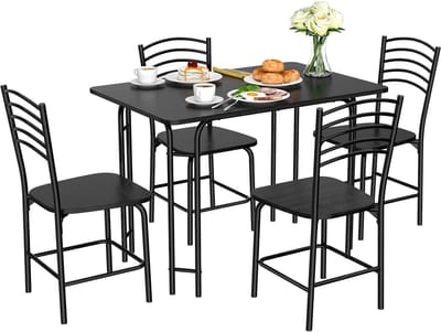 COSTWAY Eetkamerset, zwart, 107 x 70 x 75 cm (l x b x h)