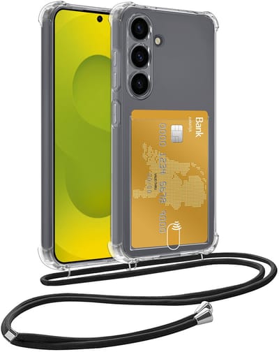 Hoesje Geschikt voor Samsung S25 FE Telefoonhoesje Met Koord Case Pashouder Siliconen - Hoes Geschikt voor Samsung Galaxy S25 FE Hoesje Met Kaarthouder - Transparant