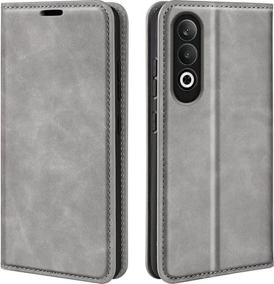 MobyDefend Hoesje - Geschikt voor OnePlus Nord CE 4 - Luxe Wallet Bookcase (Magnetische Sluiting) - Grijs