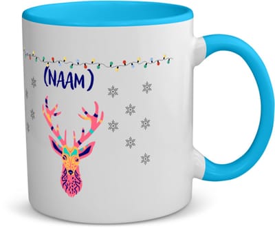 Akyol - kerst rendier met eigen naam koffiemok - theemok - blauw - Kerstmis - kerst beker - winter - kerst - christmas - kerst cadeau - 350 ML inhoud