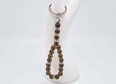 Handgemaakte Tasbih sleutelhanger van natuursteen " Rookkwarts" en metaal - diameter kralen 8mm - Aantal stenen 20 - Een mooi cadeau-idee en een bijzonder aandenken
