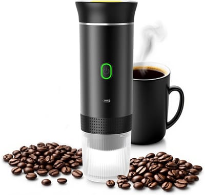 Draagbaar Koffiezetapparaat - Draadloos voor in de Auto - Espresso - Capsule Koffie - Gemalen Koffie - Cups - Oplaadbaar - Draagbare Koffiemachine - Zwart