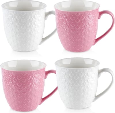 Mokken Keramiek Rosé Wit 580 ml 4 stuks - Set - Bekers - Koffiebekers - Kopjes - Koffiemok