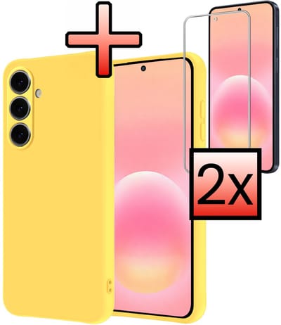 Hoesje - Met 2x Screenprotector - Geschikt voor Samsung Galaxy A57 - Sterk & Shockproof - Back Cover - Siliconen Case - Telefoon Hoes - Geel