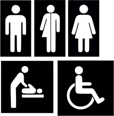 Djemzy - toilet bordje - wc bordje - set van man - vrouw - gender neutraal (inclusive) - invalide - verschoningsruimte - 6 mm mdf - hout