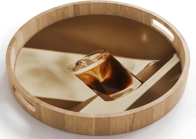 Dienblad rond 40x40 cm - Schootdienblad hout - Glas - Ijskoffie - Schaduw - Bruin - Borrelplank rechthoek - Plateau houten dienbladen