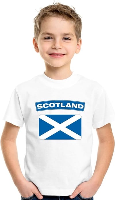 Supporters kleding - t-shirt van vlag Schotland - wit - voor kinderen - korte mouwen - sport 110/116