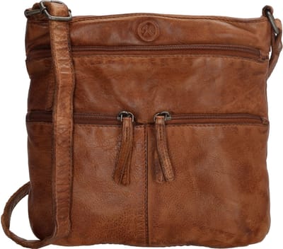 Hide & Stitches Paint Rock Schoudertas Dames - Crossbodytas met afneembare schouderband - Tas van 100% Leder met ritssluiting - Cognac