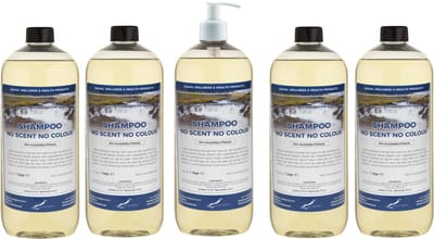 Shampoo No Scent No Colour - 1 liter (transparant) - 5 stuks - met witte pomp - Voordeelverpakking - Haarverzorging