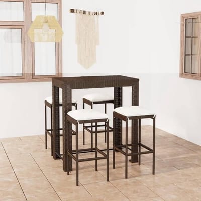 Tuinbar Set - Zitgroep Buiten - Ontspannen Buiten - Weerbestendig Rotan - 100cm Tafel - Bruin