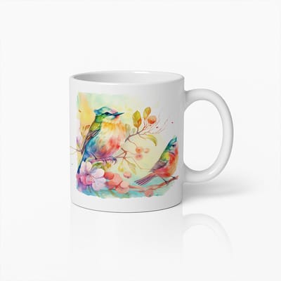Kleurrijke Vogel Waterverf Kunst Mok – Prachtige Natuur Geïnspireerde Koffiebeker – Perfect Cadeau Voor Vogelliefhebbers