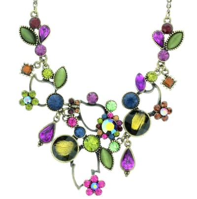 Behave - Ketting met blaadjes, bloemetjes en steentjes - Multi color - Modeaccessoire voor een speelse uitstraling - Lengte 43 cm (+verlengketting 8,5 cm)