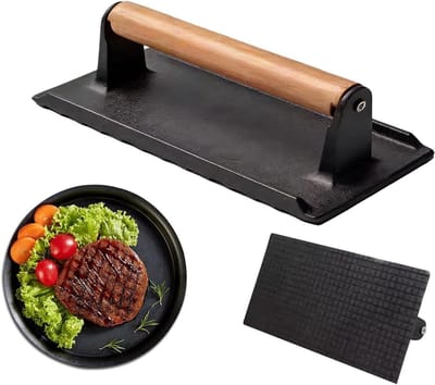Vleespers - Grillpers - Burgers Grillen - Houten Handvat - 16 x 8 cm - Zwart