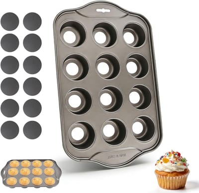 Mini Cheesecake Vorm met Verwijderbare Bodem, 12 Delige Anti-aanbak Bakvorm voor Cupcakes en Taartjes