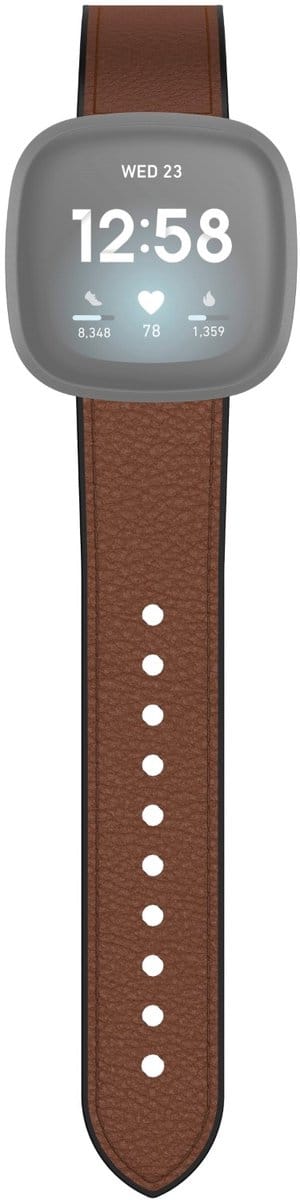 Hama Polsband Voor Fitbit Versa 3/Sense Horlogebandje Van Leer En Silic. Bruin