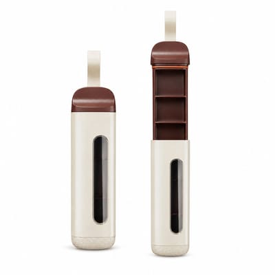 Zirkle DailyDose Mini - Pillendoos 3 Vakken met Koordlus - Compacte Reis Medicijndoos voor Medicijnen, Vitamines en Supplementen - Draagbaar voor Werk, Vakantie en Onderweg - Crème - Bruin