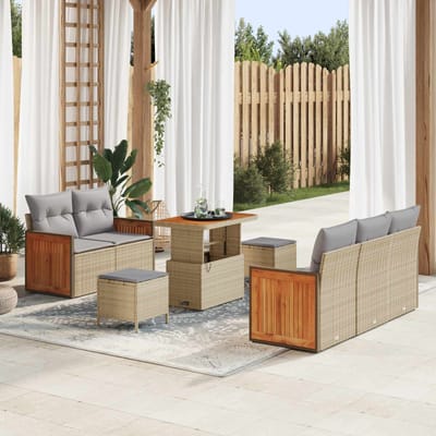 vidaXL - Tuinbank - Set - 8 - st - 8-Aantal - zitplaatsen - Beige - en - Lichtgrijs