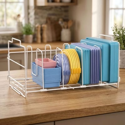dekselorganizer van metaal, keukenorganizer met 4 verstelbare vakken, voedselbakhouder voor keuken, kast, lade, wit