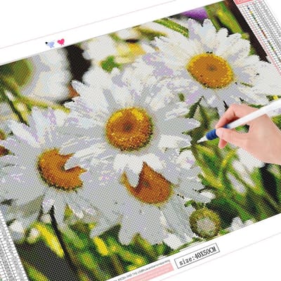 Peinture diamant thème fleurs, broderie complète 5D, marguerite, point de croix, décoration de la maison 20X30CM gray