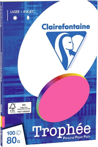 Clairefontaine Trophée - Kopieerpapier- A4 80 gram - Assorti Fluro kleuren - 100 vellen