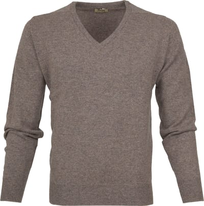 William Lockie Pullover Lamswol Vole Bruin Grijs - Maat XL - Heren - Pullovers
