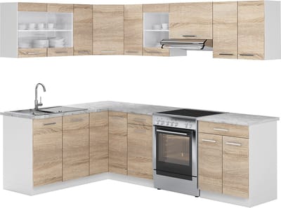 Vicco Hoekkeuken R-Line, Sonoma/Wit, 247 x 167 cm, WB Marmer
