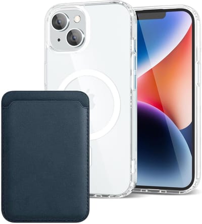 Shockproof Anti Shock Back Cover Hoesje Compatibel met MagSafe Geschikt voor: Apple iPhone 13 met Magnetische Pasjeshouder - Groenblauw