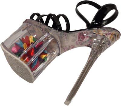 JUMEX-EROTIC PUMP-GLAZEN PLATEU-15CM HEEL-BLACK/FLOWER-40