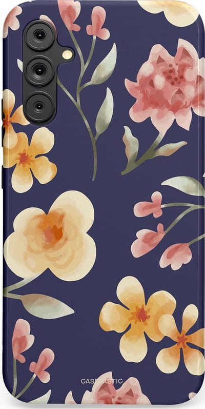 Casetastic Hoesje Geschikt voor Samsung A34 (5G) - Stijlvolle Beschermende Duo-layer Case - Bloesemnacht Marine