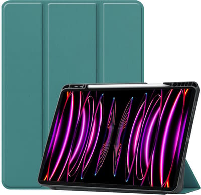 Hoesje - Geschikt voor Apple iPad Pro (2022) - 12.9 inch - Dun & Stevig - Trifold Bookcase - Hard Cover Case - Met Uitsparing Geschikt voor Apple Pencil - Hardcover Book - Tablet Hoes - Donkergroen