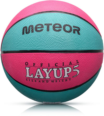 Meteor Layup 5 - Basketbal - Roze/blauwe kleur, duurzame en universele rubberen oppervlakte