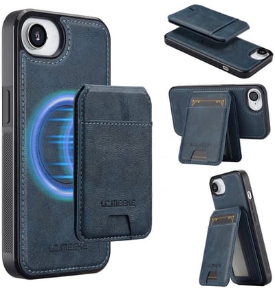 LC.IMEEKE Hoesje - Geschikt voor iPhone 16e / 17e Hoesje - LC.IMEEKE L3 - Leather Back Cover met Pasjeshouder - MagSafe Compatible - Blauw