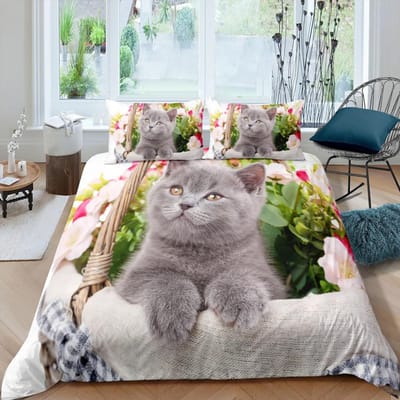 Katten Dekbedovertrek Set Mooi Dieren Beddengoed Meerdere Kleuren 23-delig Dekbedovertrek, TwinFullQueenKing Size Polyester Dekbedovertrek EU Double 200x200cm