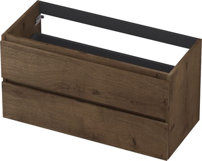INK Fineer Wastafelonderkast - 100x45x52cm - 2 lades - greeploos - houten keerlijst - MDF Fineer Chocolate