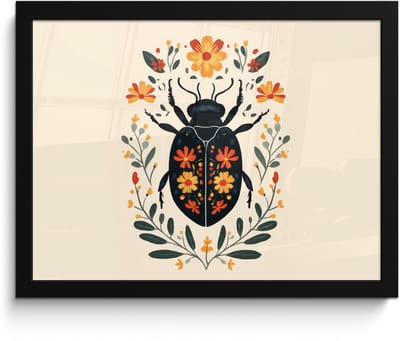 Poster in lijst - Fotolijst 40x30 cm - Posters - Bloemen - Oranje - Planten - Sierlijk - Posterlijst zwart - Decoratie - Wanddecoratie woonkamer - Muurdecoratie slaapkamer