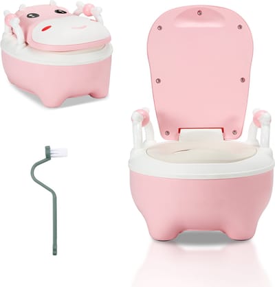 Plaspotje baby met zachte PU-zitting en antislip bodem – koe design peuterpotje tot 60 kg Roze