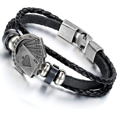 Trendy Poker Geweven Leren Armband Heren Eenvoudige Vintage Stijl Persoonlijkheid Handketting Armbanden Pulseras gray