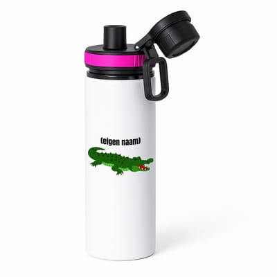 Hacebo® - krokodil met eigen naam waterfles met draaidop roze - Krokodil - krokodillen liefhebbers - iemand die houdt van krokodillen - verjaardag - cadeau - kado - water fles - 850ML